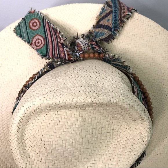 NWT Madewell x Wyeth Straw Kassia Pattern Beaded Wide Brim Straw Rancher Hat OS - Picture 7 of 10